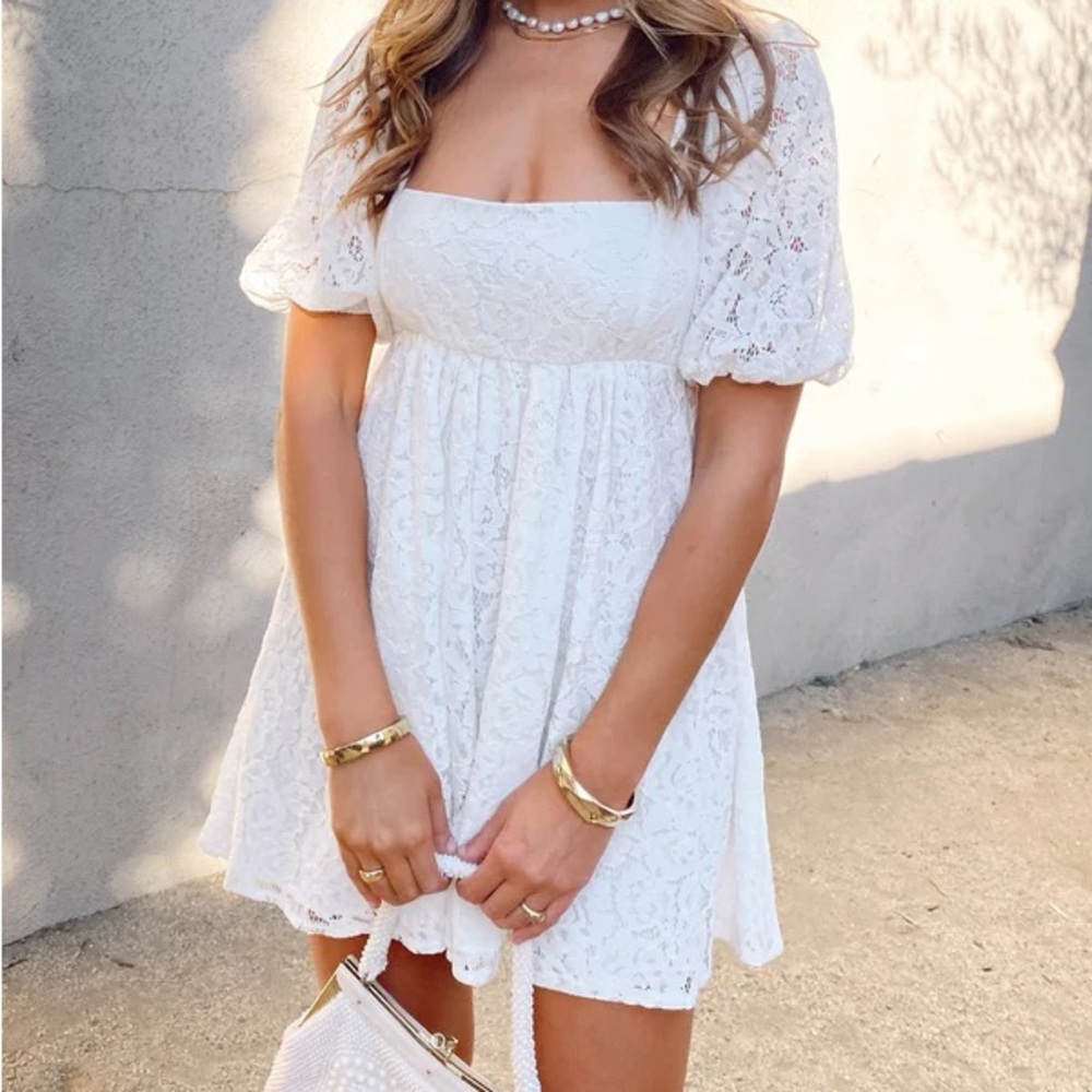 Show Me Your MuMu White Smitten Babydoll Mini Dress